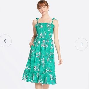 Draper James Green Multi Dot Floral Smocked Dress